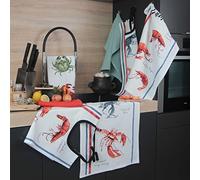 HOME MAISON Sud Etoffe - Set de 3 torchons Fruits de mer Coton Ecru 70 x 50