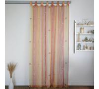 Home Maison - Voilage à Pattes Coloré et Fleuri - Polyester - Motif Fleurs sur Rayures Verticales - Prêt-à-Poser pour Salon Chambre Cuisine - Transparent Tamisant - 140 x 240 cm - Orange