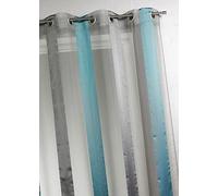 Home Maison - Voilage Bicolore à Rayures Verticales - Polyester Organza - 8 Œillets Ronds Argentés Ø 4 cm - Prêt-à-Poser - Transparent Tamisant - Salon Chambre Cuisine - 140 x 260 cm - Vert Tilleul