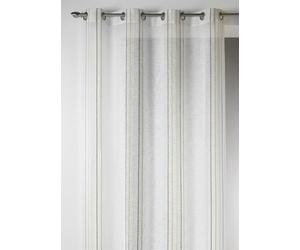 Home Maison - Voilage Design en Etamine à Rayures Verticales - Polyester - Œillets Ronds Argentés Ø 4 cm - Tamisant Élégant - Prêt-à-Poser - Salon Chambre - 140 x 260 cm - Vert Tilleul