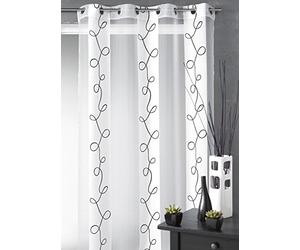 Home Maison - Voilage Dévoré Imprimé Rayures et Fils - Organza 75% Viscose, 25% Polyester - 8 Œillets Ø 4 cm Prêt-à-Poser - Tamisant Transparent pour Fenêtre Salon Chambre - 140 x 240 cm - Blanc