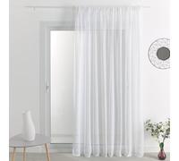 HOME MAISON - Voilage - Effet Lin à Galon fronceur Polyester Blanc 140x240 cm