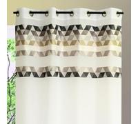 Home Maison - Voilage en Étamine à Parement Haut Triangle - Polyester - Motifs Géométriques - Prêt-à-Poser avec Oeillets Ronds Argentés - Protection Intérieure - 140 x 240 cm - Gris Clair