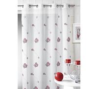 Home Maison - Voilage en Étamine Brodée Lignes et Ronds Colorés - Polyester - 8 Œillets Ronds Argentés Ø 4 cm - Prêt-à-Poser - Transparent Tamisant - Salon Chambre Cuisine - 140 x 240 cm - Rouge