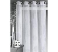 Home Maison - Voilage en Etamine Impression Argent - Effet Transparence - 8 Œillets Argent Ø 4 cm - Fenêtre Salon Chambre Cuisine - 140 x 240 cm - Gris Clair