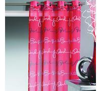 Home Maison - Voilage en Étamine Imprimée 'Jeux d'Écritures' - Polyester 100% - Transparent, Tamisant, Léger - Oeillets Ronds Ø4 cm - Salon, Chambre, Cuisine - 140 x 240 cm - Rouge