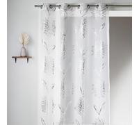Home Maison - Voilage en Etamine Légère à Impressions Métallisées Fleur - Polyester - Motifs Romantiques - pour Salon Chambre Cuisine - 8 Œillets Ø 4 cm - Blanc - 135 x 240 cm