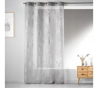 Home Maison - Voilage en Etamine Légère à Impressions Métallisées Fleur - Polyester - Motifs Romantiques - pour Salon Chambre Cuisine - 8 Œillets Ø 4 cm - Gris Clair - 135 x 240 cm