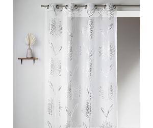 Home Maison - Voilage en Etamine Légère à Impressions Métallisées Fleur - Polyester - Motifs Romantiques - pour Salon Chambre Cuisine - 8 Œillets Ø 4 cm - Blanc - 135 x 240 cm