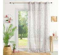 Home Maison - Voilage en Organza à Rayures - Polyester 100% - Transparent, Tamisant, Léger - Oeillets Ø4 cm - Salon, Chambre, Cuisine - 140 x 260 cm - Gris Clair