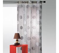 Home Maison - Voilage en Organza Jacquard Brodé Motif Gros Rond - Polyester à Motifs - Prêt-à-Poser avec Oeillets Canon de Fusil - pour Salon et Chambre - 130 x 240 cm - Gris Clair