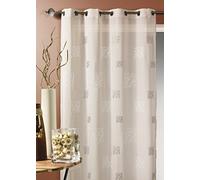 Home Maison - Voilage Etamine Brodée - Polyester à Motifs Carrés - Prêt-à-Poser avec Œillets Ronds Ø 4 cm - Élégant pour Salon, Chambre, Cuisine - 140 x 240 cm - Gris Clair