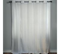 Home Maison - Voilage Fantaisie à 3 Armures - Polyester - Rayé Verticalement - Œillets Ronds Argent Ø 4 cm - Prêt à Poser - Fenêtre - 140 x 260 cm - Blanc