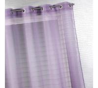 Home Maison - Voilage Fantaisie à Fines Rayures - 100% Polyester - Tamisant et Décoratif pour Salon, Chambre - Ø 4 cm Oeillets Ronds Argent - 140 x 240 cm - Violet Parme
