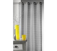 Home Maison - Voilage Fantaisie à Rayures Horizontales Joyeux - Polyester - Oeillets Argents avec Bande de Renfort - Tamisant et Décoratif - Salon, Chambre, Cuisine - 140 x 240 cm - Ivoire