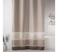 Home Maison - Voilage Fantaisie Tissée avec Rayures Horizontales - Polyester Satin Léger - Transparent Tamisant - Prêt à Poser avec Oeillets - Salon, Chambre, Cuisine - 140 x 240 cm - Taupe