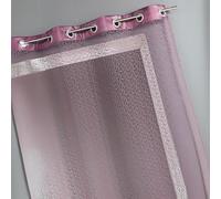 Home Maison - Voilage Filet avec Parement Taffetas - Polyester Uni - Œillets Ronds Argent Ø 4 cm avec Bande de Renfort - Léger pour Salon et Chambre - 140 x 240 cm - Prune
