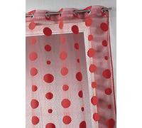 Home Maison - Voilage Maille Effet Éponge et Filet - Polyester à Motifs - 8 Œillets Ø 4 cm Prêt-à-Poser - Tamisant Transparent pour Fenêtre Salon Chambre - 140 x 260 cm - Rouge