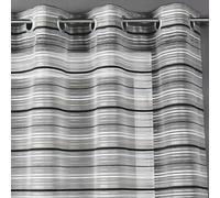 Home Maison - Voilage Organza Tissé Rayures - Polyester Viscose Polyamide - Rayures Chenille Horizontales pour Salon, Chambre - Ø 8 Oeillets Ronds Alu - 140 x 240 cm - Gris Anthracite