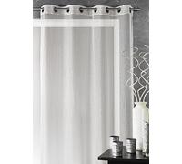 Home Maison - Voilage Uni avec Fils en Lurex - Polyester - Transparent et Décoratif pour Salon et Chambre - Prêt à Poser avec Œillets - 140 x 260 cm - Argent