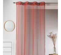 Home Maison - Voilage Uni en Maille Filet - Polyester - Transparent Tamisant - Prêt à Poser avec Oeillets - Salon, Chambre, Cuisine - 140 x 260 cm - Rouge Orangé