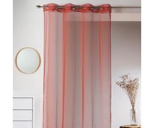Home Maison - Voilage Uni en Maille Filet - Polyester - Transparent Tamisant - Prêt à Poser avec Oeillets - Salon, Chambre, Cuisine - 140 x 260 cm - Rouge Orangé