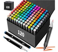 Home Markt24 Lot de 120 marqueurs à alcool double face + pochette - Haute pigmentation, imperméables, durables, parfaits pour les artistes et les livres de coloriage