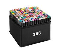 Home Markt24 Lot de 168 marqueurs à alcool double face + pochette - Durable, étanche, parfait pour les artistes et les livres de coloriage