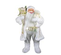 Home of Christmas Figurine décorative de Père Noël debout | Père Noël | Saint-Nicolas | Figurines de Noël à poser (Blanc-Doré avec ours en peluche, 80 cm)