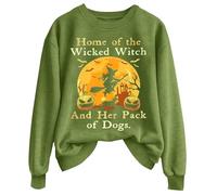 Home Of The Wicked Witch And Her Pack Of Dogs Sweat-shirt d'Halloween pour femme - Haut de sorcière amusant - Grande taille - Costumes d'Halloween à manches longues - T-shirt à manches longues