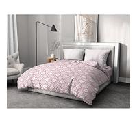 Home Passion | Housse de Couette - 3 Pièces | 100% Coton - 57 Fils | 2 Personnes - 220x240 cm | Fox Trot Blanc & Rose POUDREE