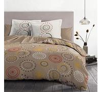 Home Passion - Parure de Couette 3 pièces FEU d'artifice Taupe, 100% Coton, 57 Fils, 240 x 260 cm