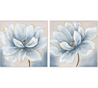 Home picture bleu blanc esprit bleu canvas bois mdf fleur traditionnel 40 x 2,5 x 40 cm (2 pcs.)