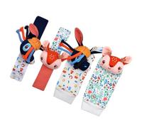 Home Play Ensemble de chaussettes hochet de poignet pour bébé, jouets sonores en peluche douce, compagnon sensoriel portable 4 pièces pour nourrissons, jouet quotidien de recherche de pieds pour bébé,