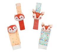 Home Play Ensemble de chaussettes hochet de poignet pour bébé, jouets sonores en peluche douce, compagnon sensoriel portable 4 pièces pour nourrissons, jouet quotidien de recherche de pieds pour bébé,