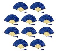 Home Product Image FANSOF.Fans Lot de 10 éventails en Tissu de Soie avec Pompons en Bambou de qualité A (Royal Navy Blue)