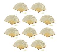 Home product image FANSOF.FANS Lot de 10 éventails en tissu de soie avec pompons en bambou de qualité A (Beige ivoire)