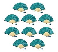 Home Product Image FANSOF.Fans Lot de 10 éventails en Tissu de Soie avec Pompons en Bambou de qualité A (Bleu Ciel Profond)