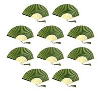 Home product image FANSOF.FANS Lot de 10 éventails en tissu de soie avec pompons en bambou de qualité A (Moss/Olive Green)