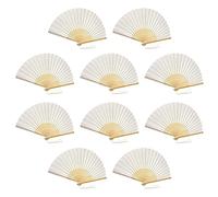 Home product image FANSOF.FANS Lot de 10 éventails en tissu de soie avec pompons en bambou de qualité A (Blanc)