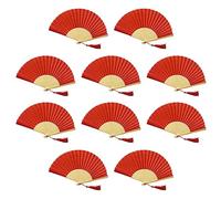 Home Product Image FANSOF.Fans Lot de 10 éventails en Tissu de Soie avec Pompons en Bambou de qualité A (Rouge)