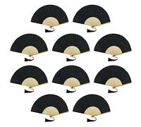 Home Product Image FANSOF.Fans Lot de 10 éventails en Tissu de Soie avec Pompons en Bambou de qualité A (Noir)