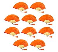 Home Product Image FANSOF.Fans Lot de 10 éventails en Tissu de Soie avec Pompons en Bambou de qualité A (Orange)