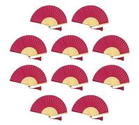 Home product image FANSOF.FANS Lot de 10 éventails en tissu de soie avec pompons en bambou de qualité A (rose profond)