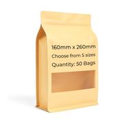 Home Range Lot de 50 sachets alimentaires en papier kraft (160 x 260 mm) | Sacs à fond plat avec fermeture éclair et fenêtre | Scellables à chaud avec encoche de déchirure | Emballage refermable de