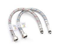 Home Range WRAS Lot de 2 connecteurs flexibles M10 (10 mm) x 3/8" en acier inoxydable monobloc pour robinet mitigeur étanche pour alimentation en eau chaude et froide (300 mm)
