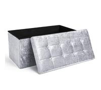 Home Republic Grand coffre de rangement ottoman, siège pliant, tabouret de rangement en cuir synthétique, coffre à jouets pratique, banc de rangement pour couvertures (velours écrasé boutonné gris