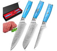 Home Safety Couteaux de Cuisine 3pcs, Couteau Cuisine 20cm + Couteau Santoku 17,5cm + Couteau à Désosser 15cm,Couteau de Chef en Acier Damas de 67 étages, Manche Ergonomique avec Boîte Cadeau