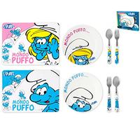 Home Schtroumpfs Set Assiette avec 2 Couverts, Mélamine, Multicouleurs, 4 Pièces