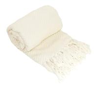 Home Soft Things Boon Couverture tricotée en Tweed pour canapé, 127 x 152 cm, Blanc Antique